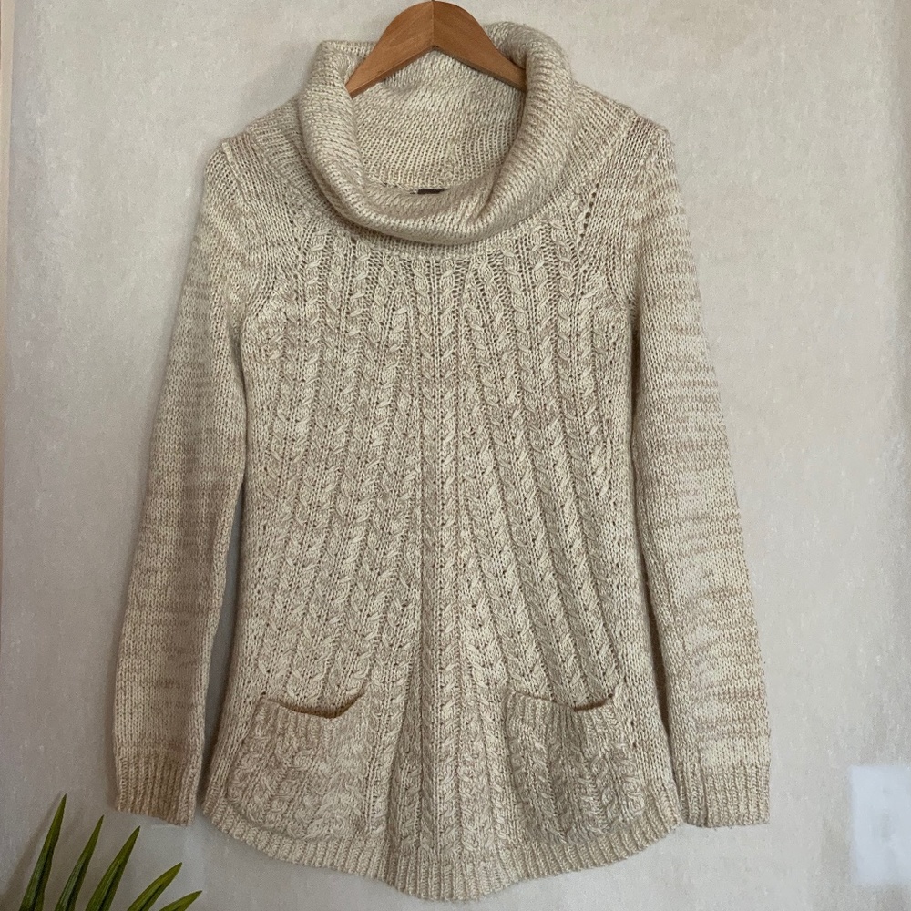 Anthropologie Guinevere Cowl Neck Cable Knit Sweater
